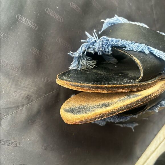 Anthropologie Antik Batik Sandals Fringe flats crisscross tweed distressed shoes - Picture 6 of 8